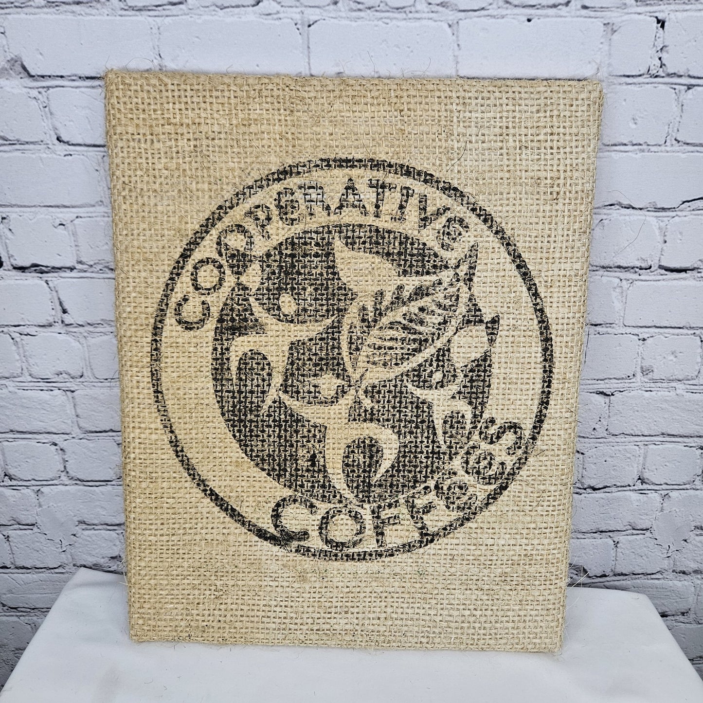 Cooperative Coffees Authentic Burlap Sack Wrapped Canvas Wood Framed Art 20x16