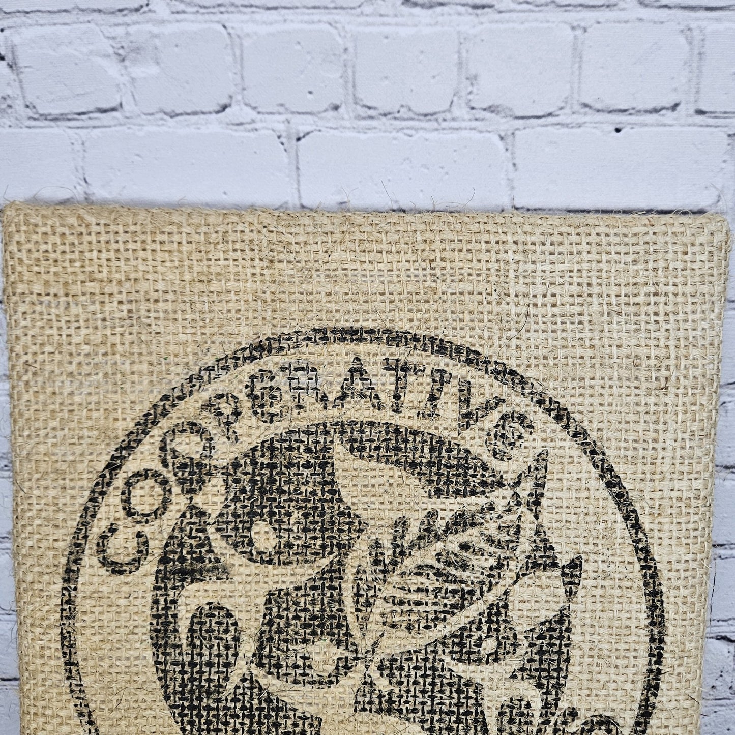 Cooperative Coffees Authentic Burlap Sack Wrapped Canvas Wood Framed Art 20x16