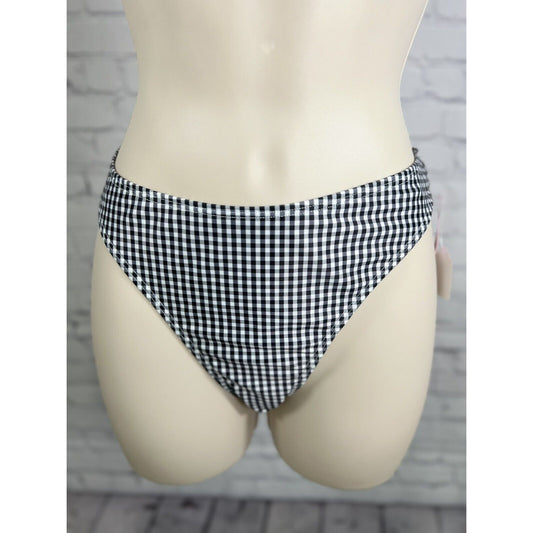 NWT Ardene Swim Black White Buffalo Check Bikini Swimsuit Bottoms Size Medium