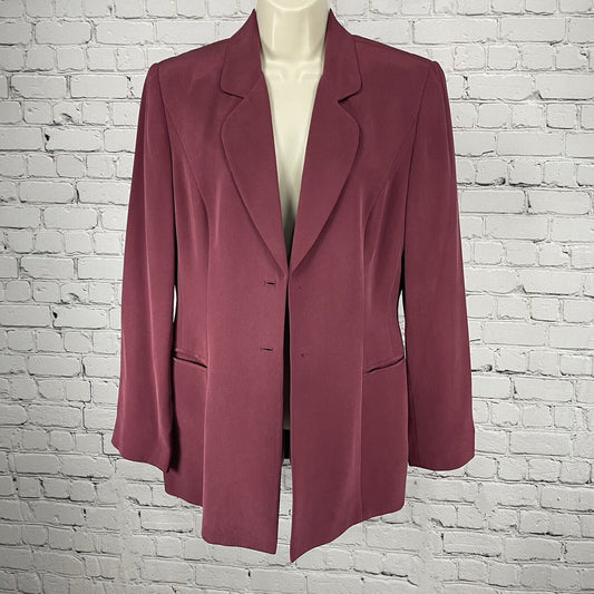 Due Per Due Purple 100% Silk Lightweight Lined Padded Pockets Chic Blazer Size 6