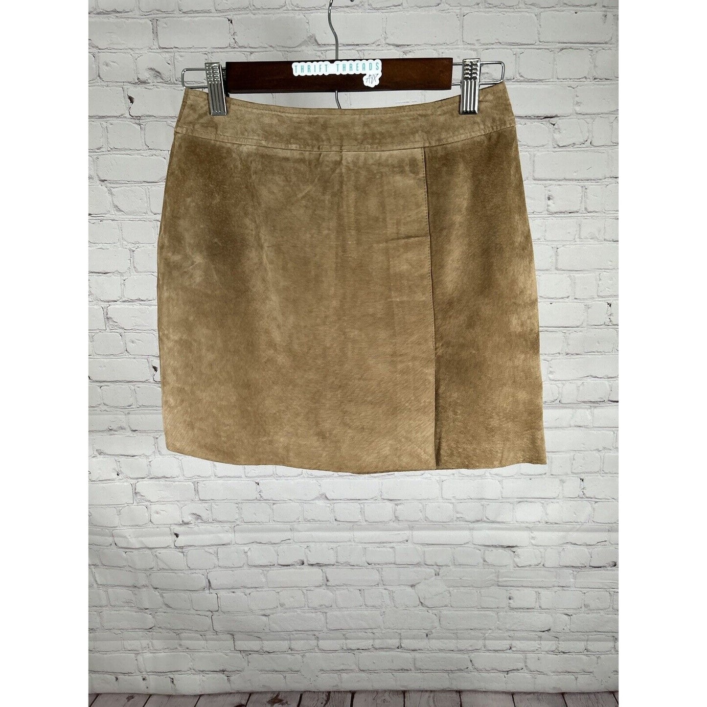 ESPRIT Brown Leather Suede Front Slit Pencil Straight Mini Short Skirt Women 3/4