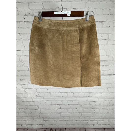 ESPRIT Brown Leather Suede Front Slit Pencil Straight Mini Short Skirt Women 3/4