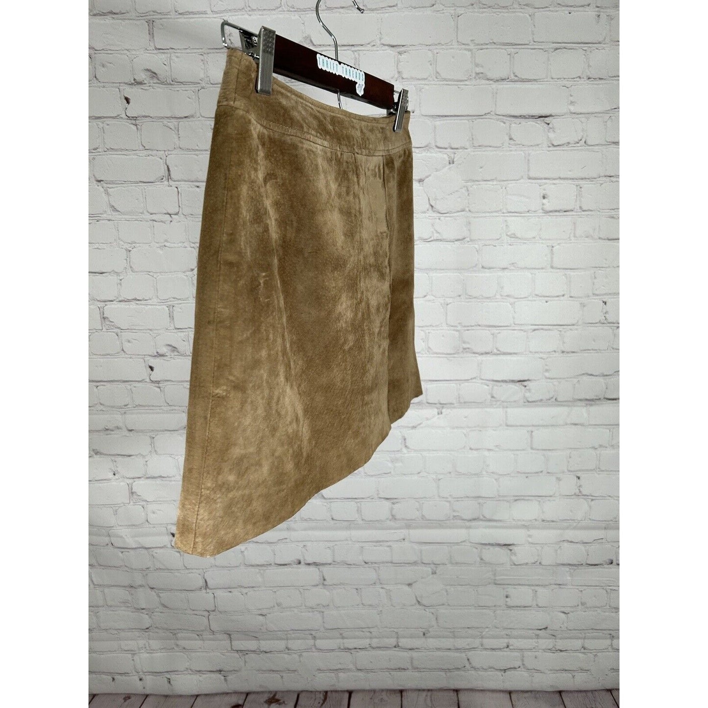 ESPRIT Brown Leather Suede Front Slit Pencil Straight Mini Short Skirt Women 3/4