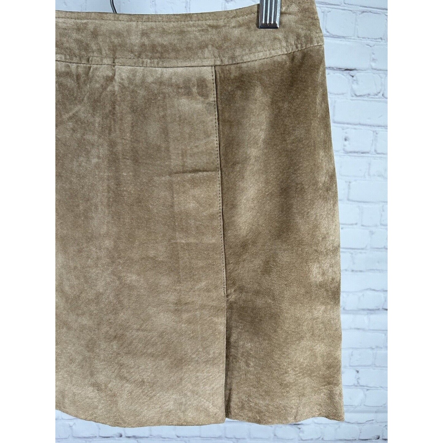 ESPRIT Brown Leather Suede Front Slit Pencil Straight Mini Short Skirt Women 3/4