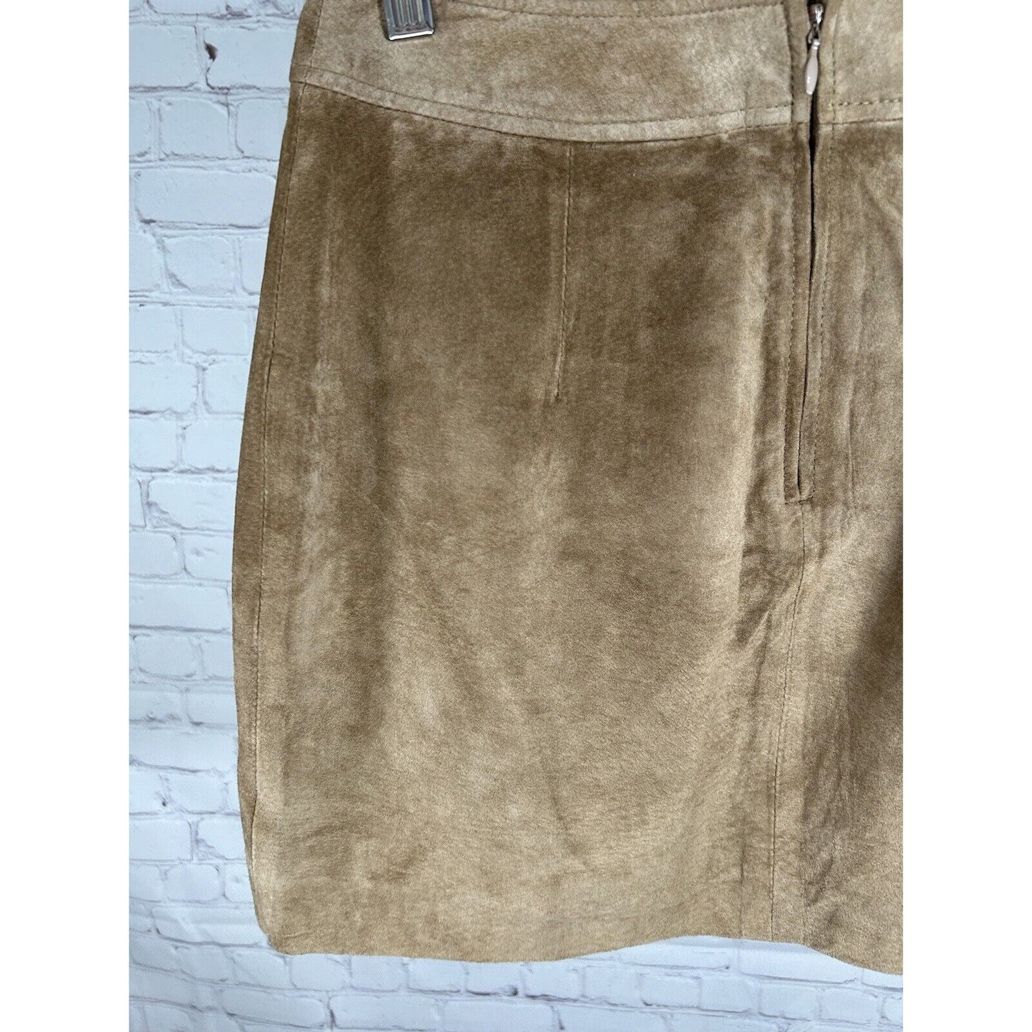 ESPRIT Brown Leather Suede Front Slit Pencil Straight Mini Short Skirt Women 3/4