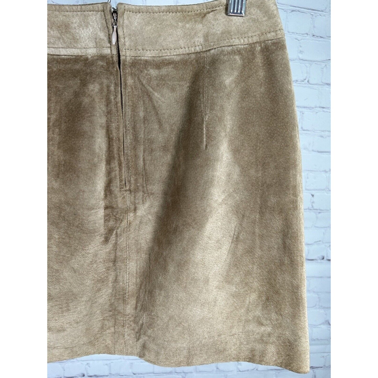 ESPRIT Brown Leather Suede Front Slit Pencil Straight Mini Short Skirt Women 3/4