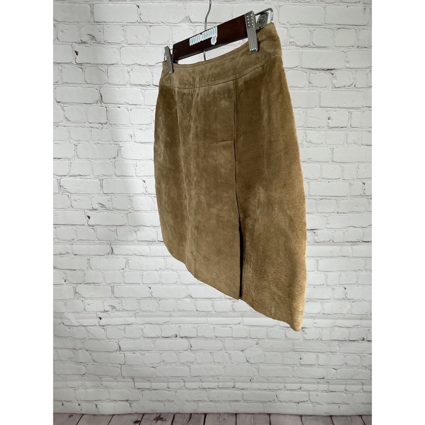 ESPRIT Brown Leather Suede Front Slit Pencil Straight Mini Short Skirt Women 3/4