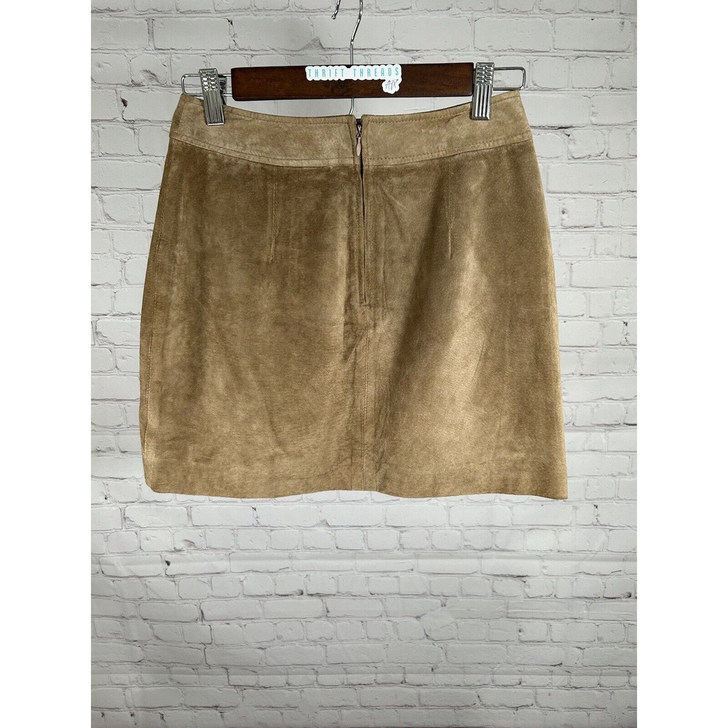 ESPRIT Brown Leather Suede Front Slit Pencil Straight Mini Short Skirt Women 3/4