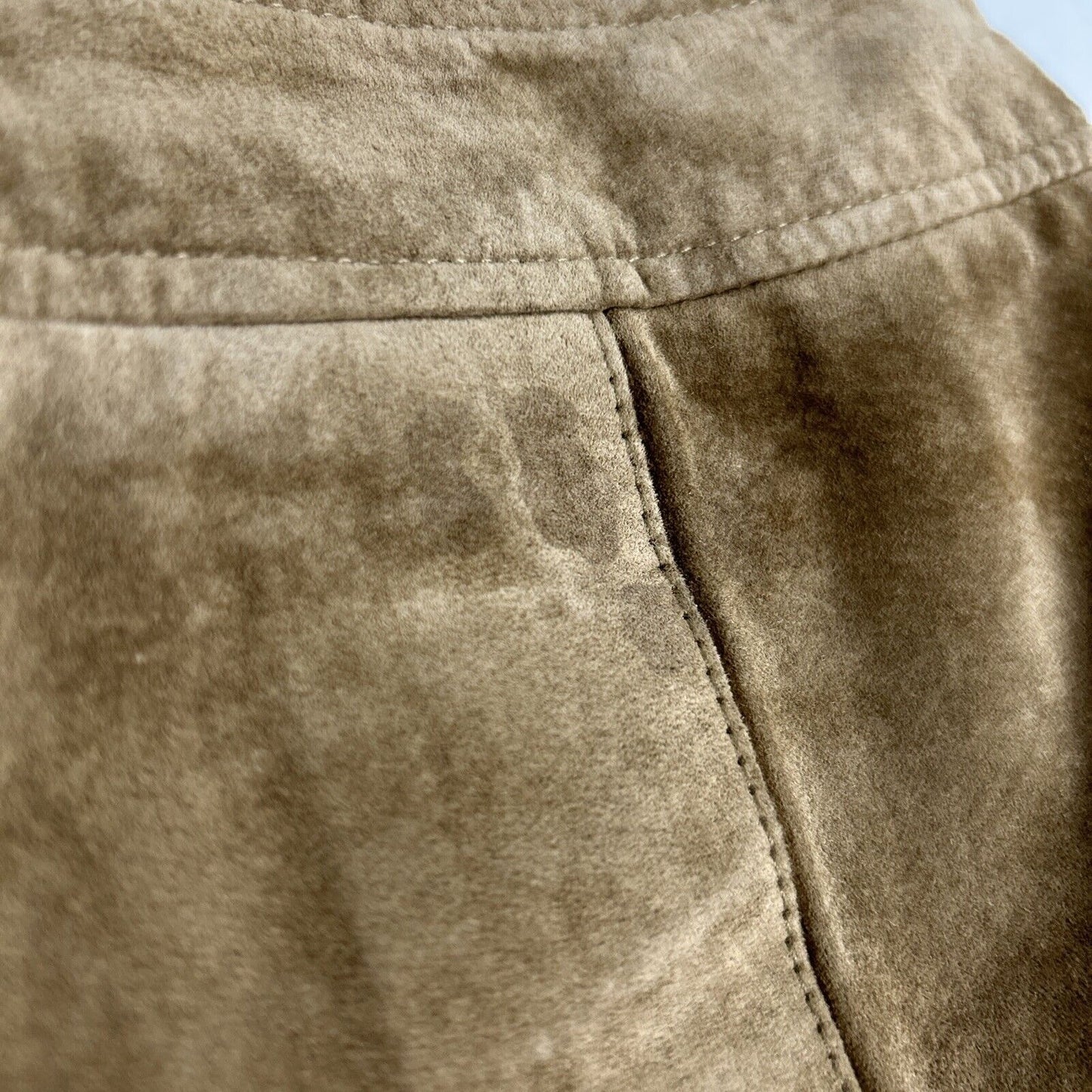 ESPRIT Brown Leather Suede Front Slit Pencil Straight Mini Short Skirt Women 3/4