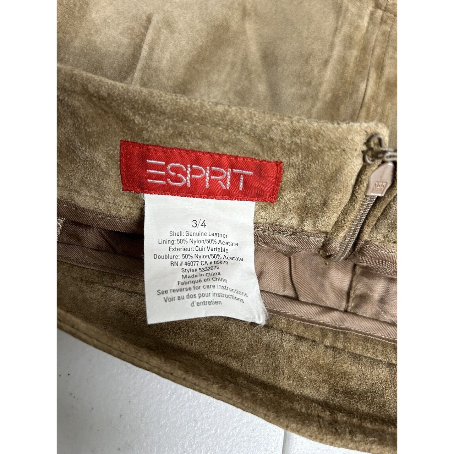 ESPRIT Brown Leather Suede Front Slit Pencil Straight Mini Short Skirt Women 3/4