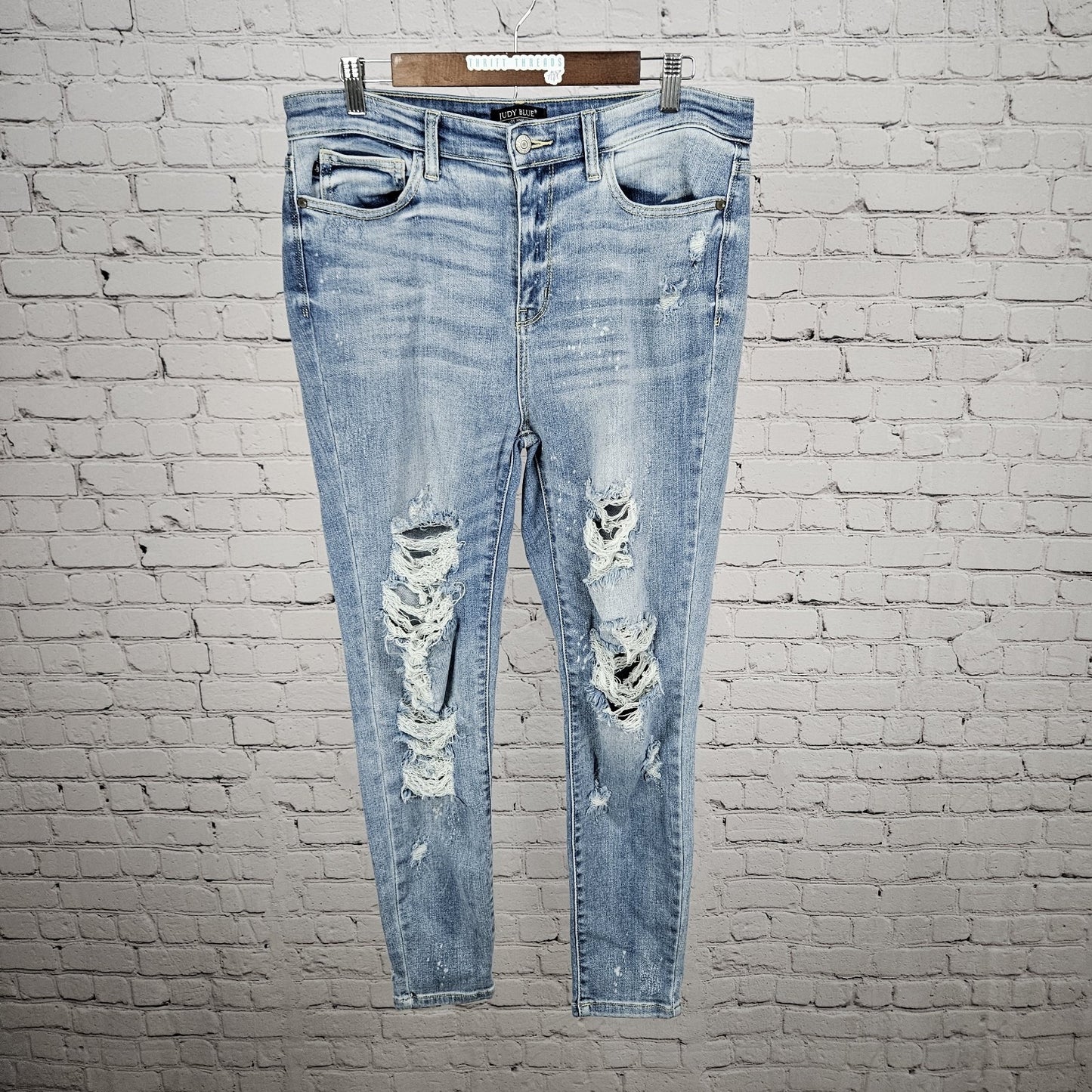Judy Blue Denim Distressed Skinny Fit Light Wash High Rise Jeans 13/31 (32x28)