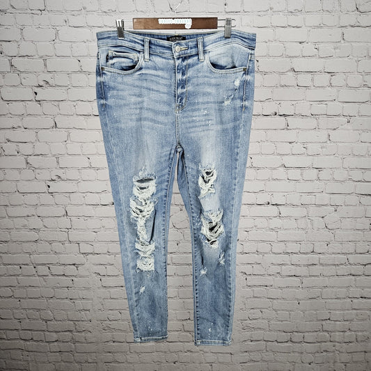 Judy Blue Denim Distressed Skinny Fit Light Wash High Rise Jeans 13/31 (32x28)