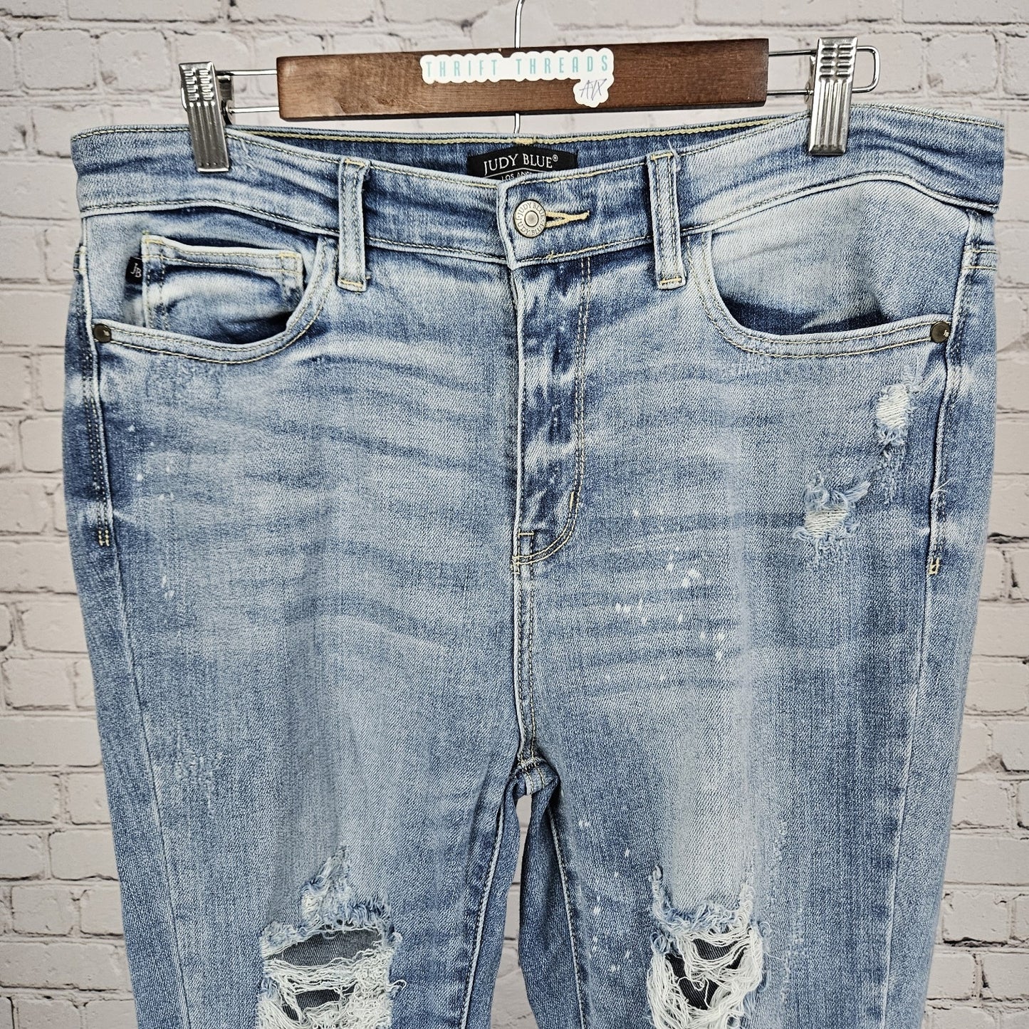 Judy Blue Denim Distressed Skinny Fit Light Wash High Rise Jeans 13/31 (32x28)
