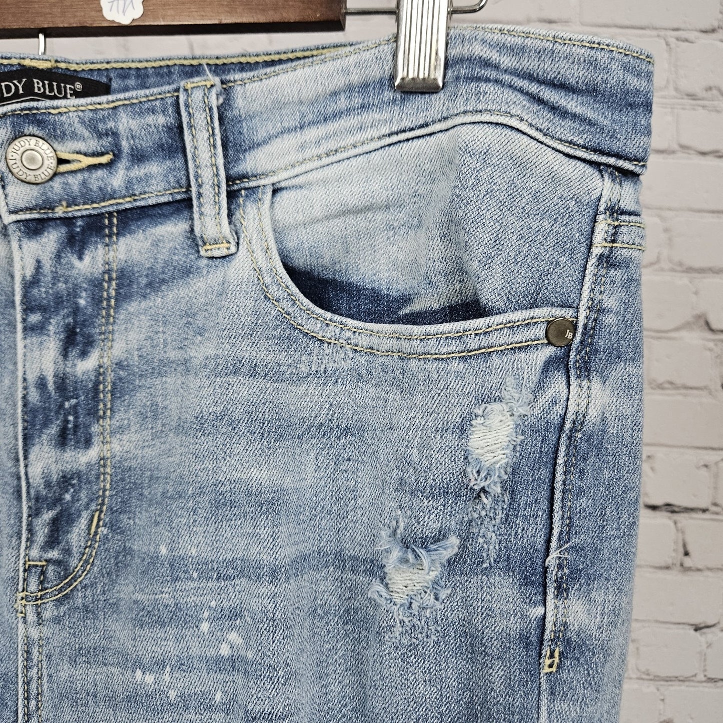 Judy Blue Denim Distressed Skinny Fit Light Wash High Rise Jeans 13/31 (32x28)