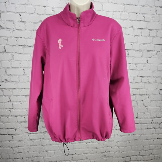 Columbia Pink Breast Cancer Logo Fleece Lined Full Zip Soft Shell Rain Jacket 1X