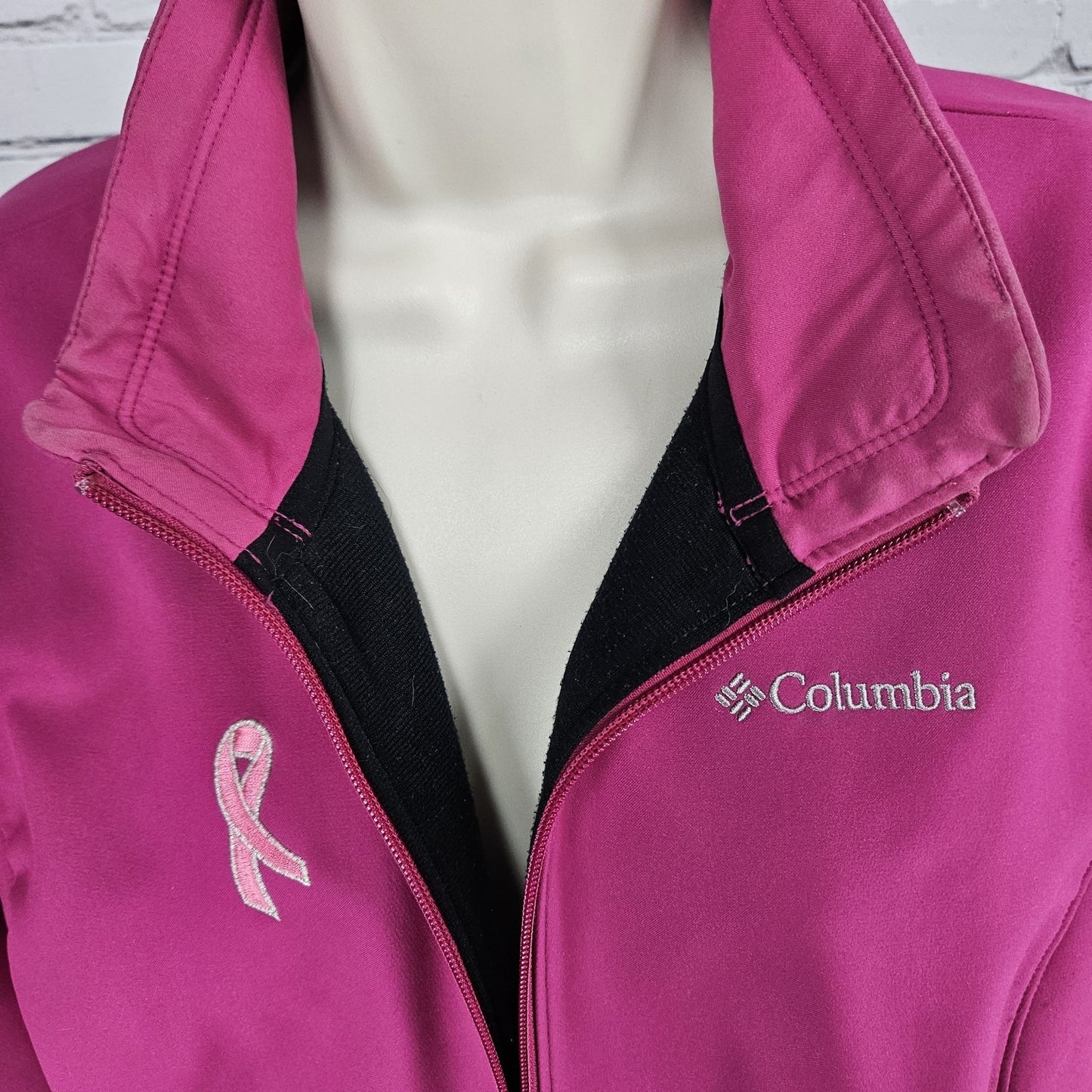 Columbia Pink Breast Cancer Logo Fleece Lined Full Zip Soft Shell Rain Jacket 1X