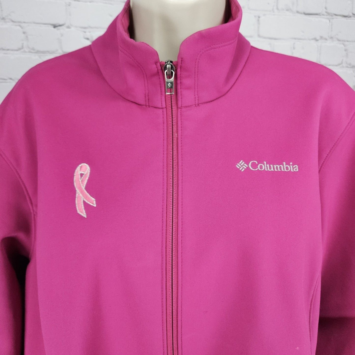 Columbia Pink Breast Cancer Logo Fleece Lined Full Zip Soft Shell Rain Jacket 1X
