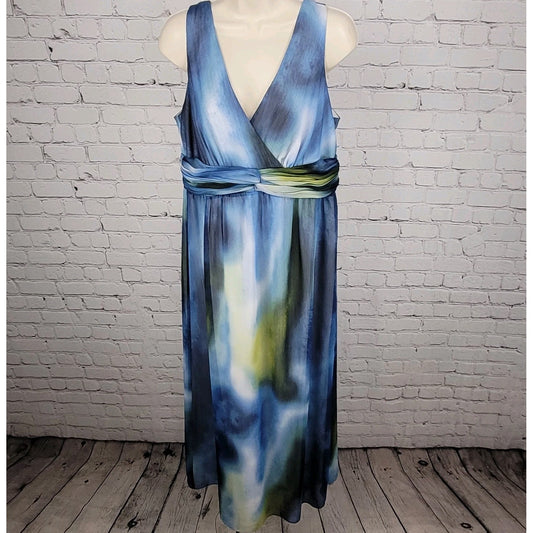Chico's Blue Green Pleated Empire Waist Sleeveless Maxi Dress Size 1.5 US 10