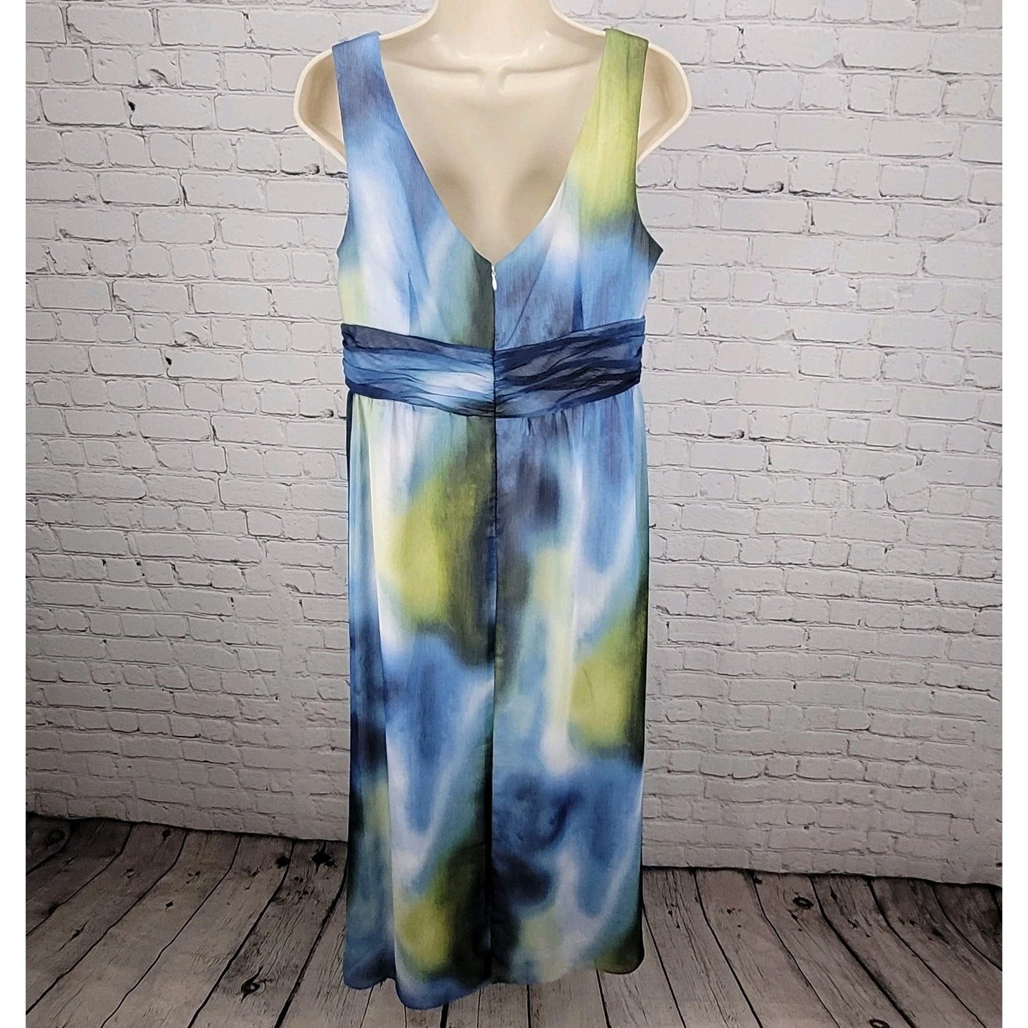 Chico's Blue Green Pleated Empire Waist Sleeveless Maxi Dress Size 1.5 US 10