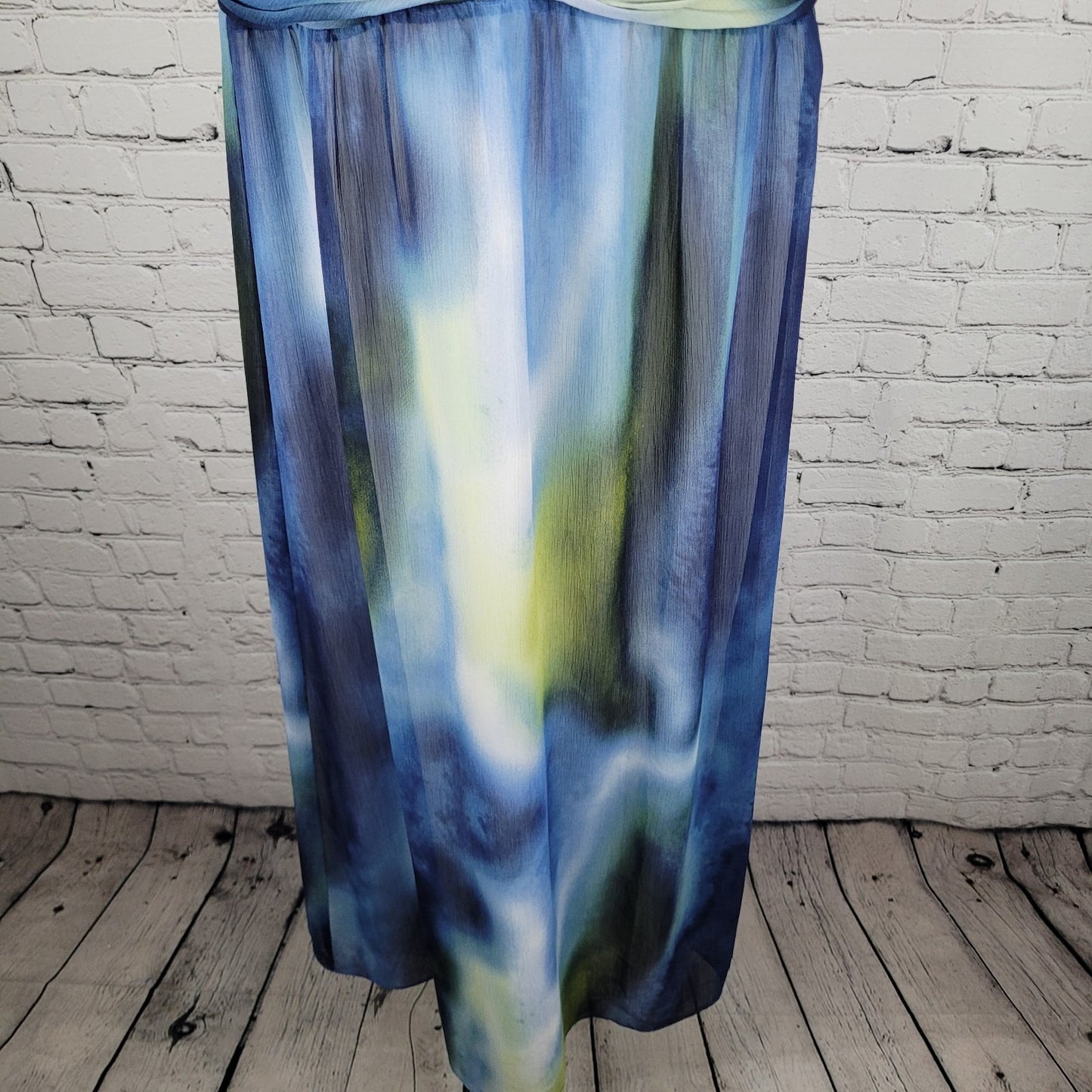 Chico's Blue Green Pleated Empire Waist Sleeveless Maxi Dress Size 1.5 US 10