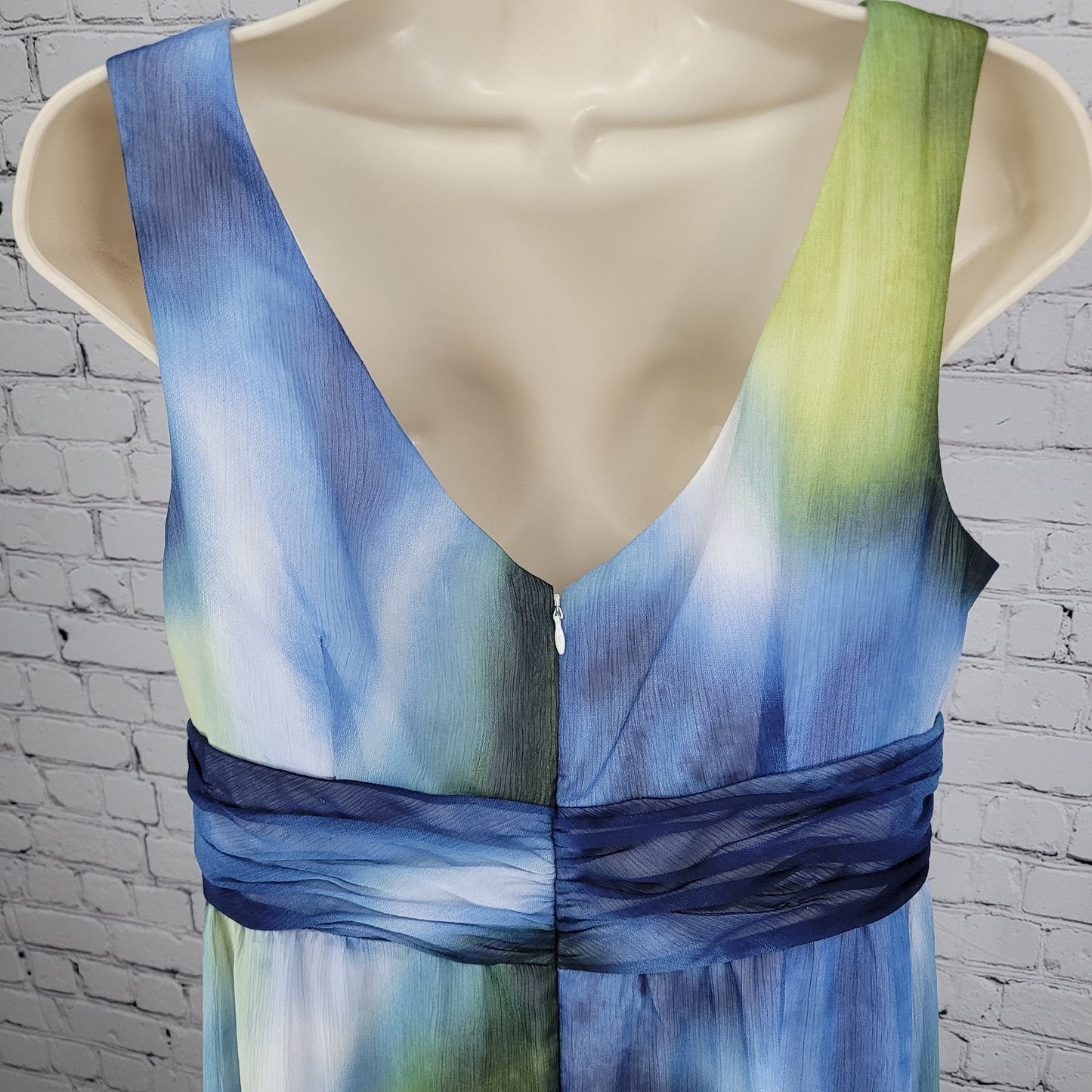 Chico's Blue Green Pleated Empire Waist Sleeveless Maxi Dress Size 1.5 US 10