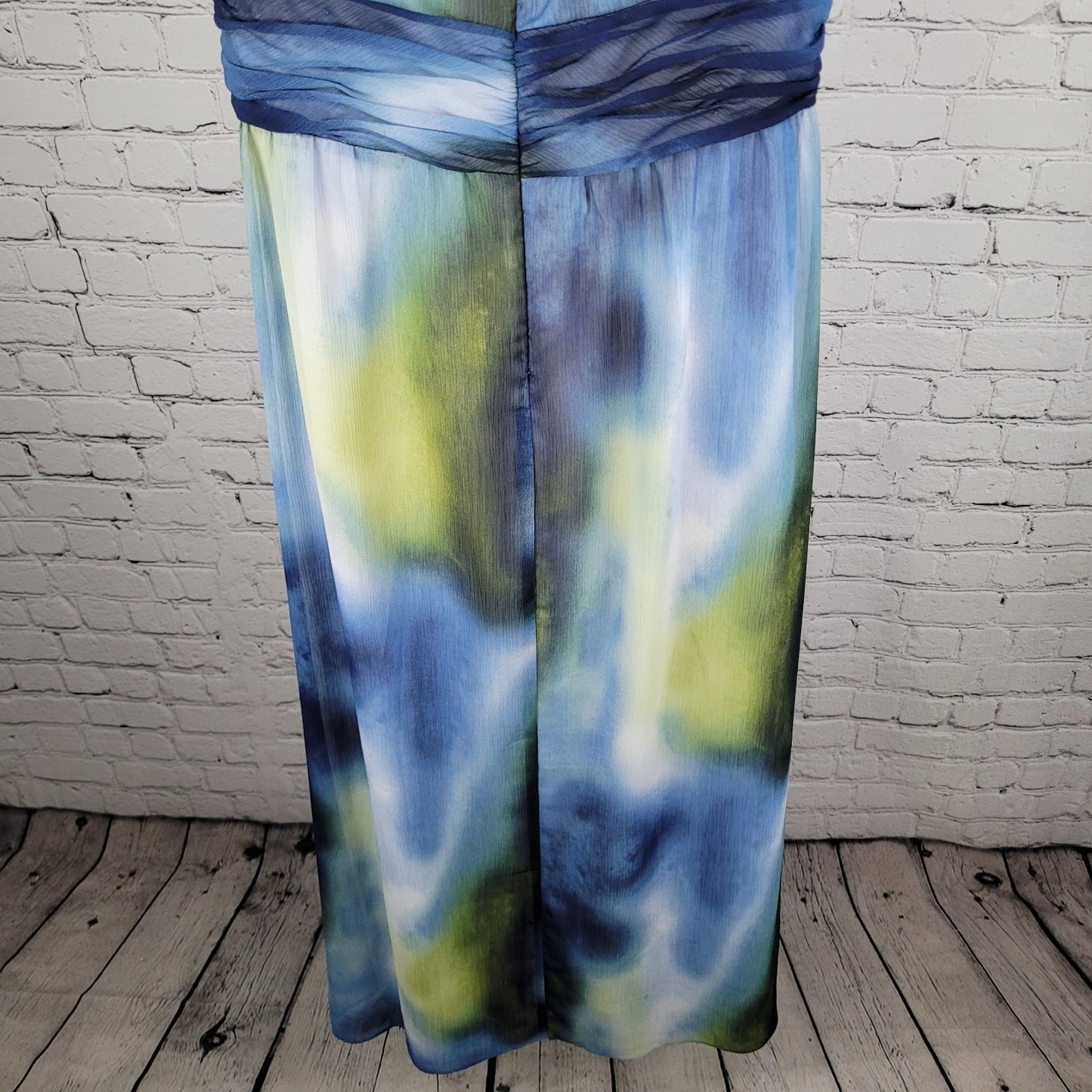 Chico's Blue Green Pleated Empire Waist Sleeveless Maxi Dress Size 1.5 US 10
