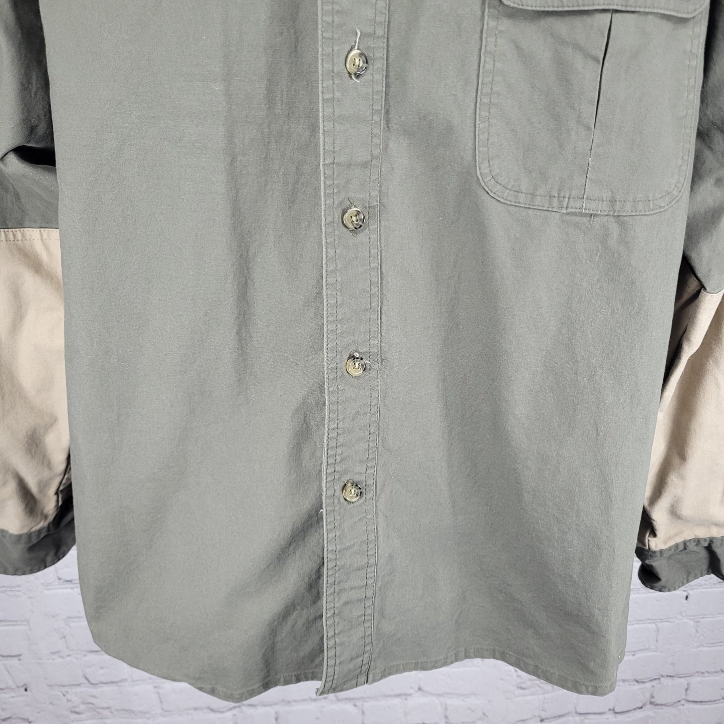 Macho Creek Lodge Hunting Brown Bob Allen Long Sleeve Button Down Shirt Large L