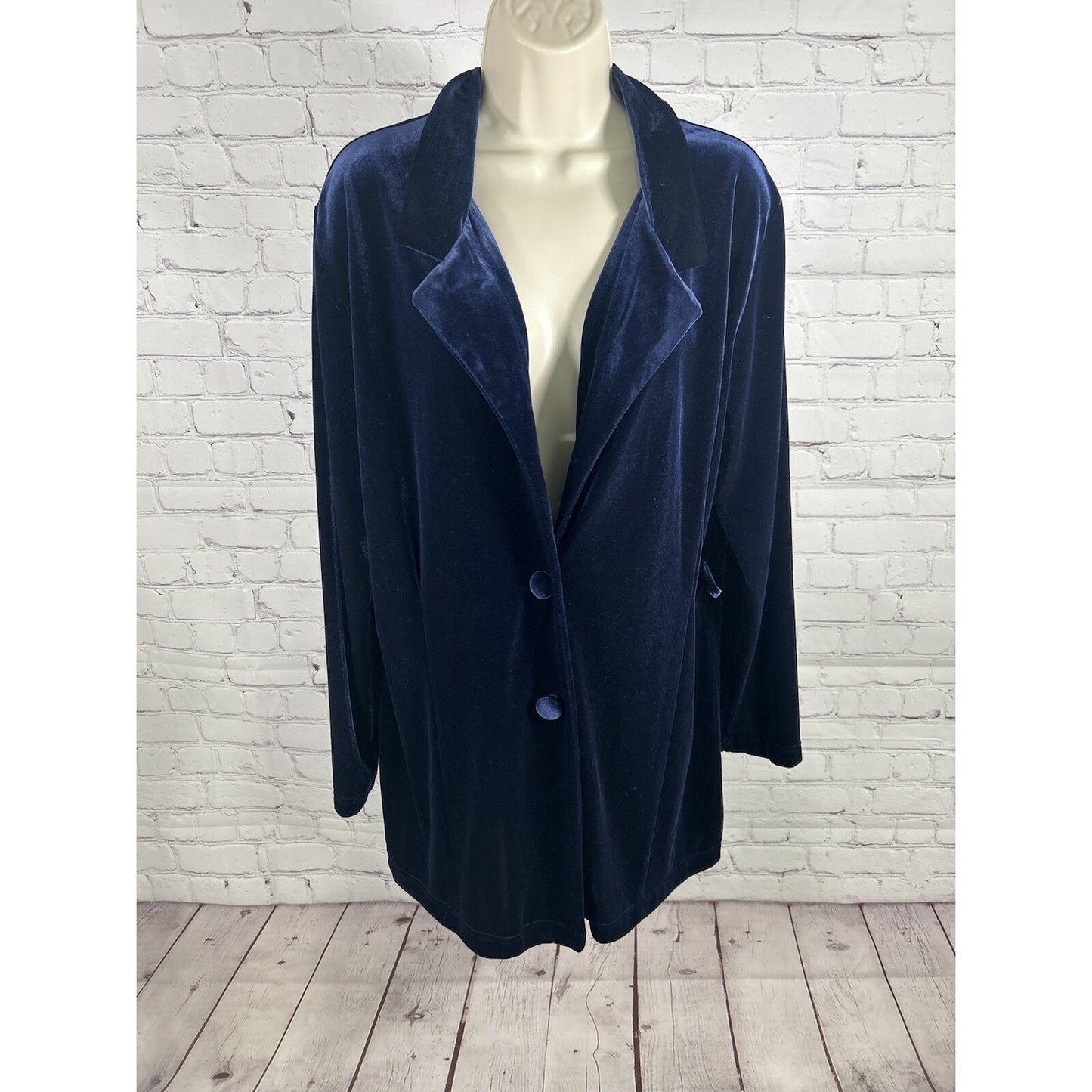 VTG NWD Hillard & Hanson Cobalt Blue Velour Button Front Long Sleeve Jacket L