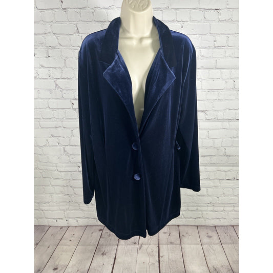 VTG NWD Hillard & Hanson Cobalt Blue Velour Button Front Long Sleeve Jacket L