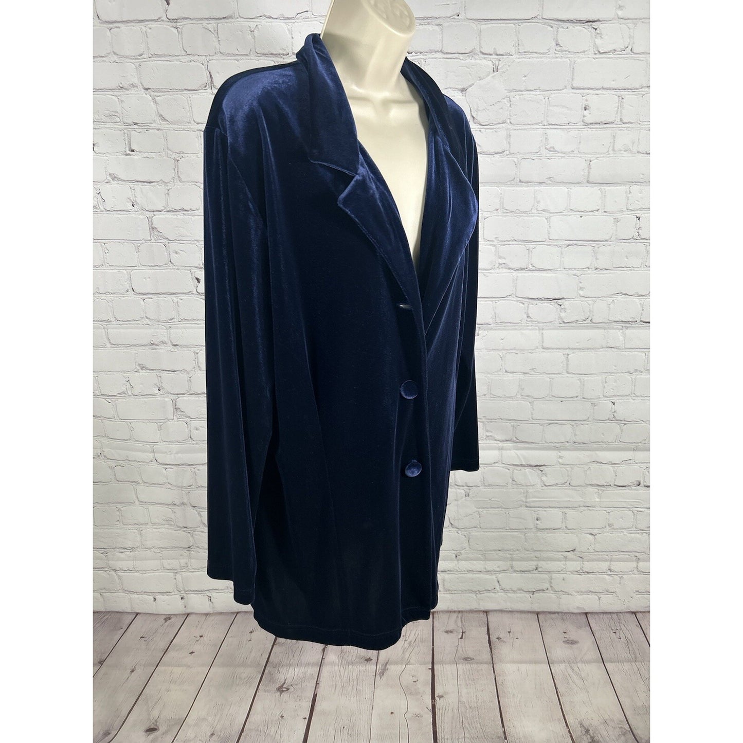VTG NWD Hillard & Hanson Cobalt Blue Velour Button Front Long Sleeve Jacket L