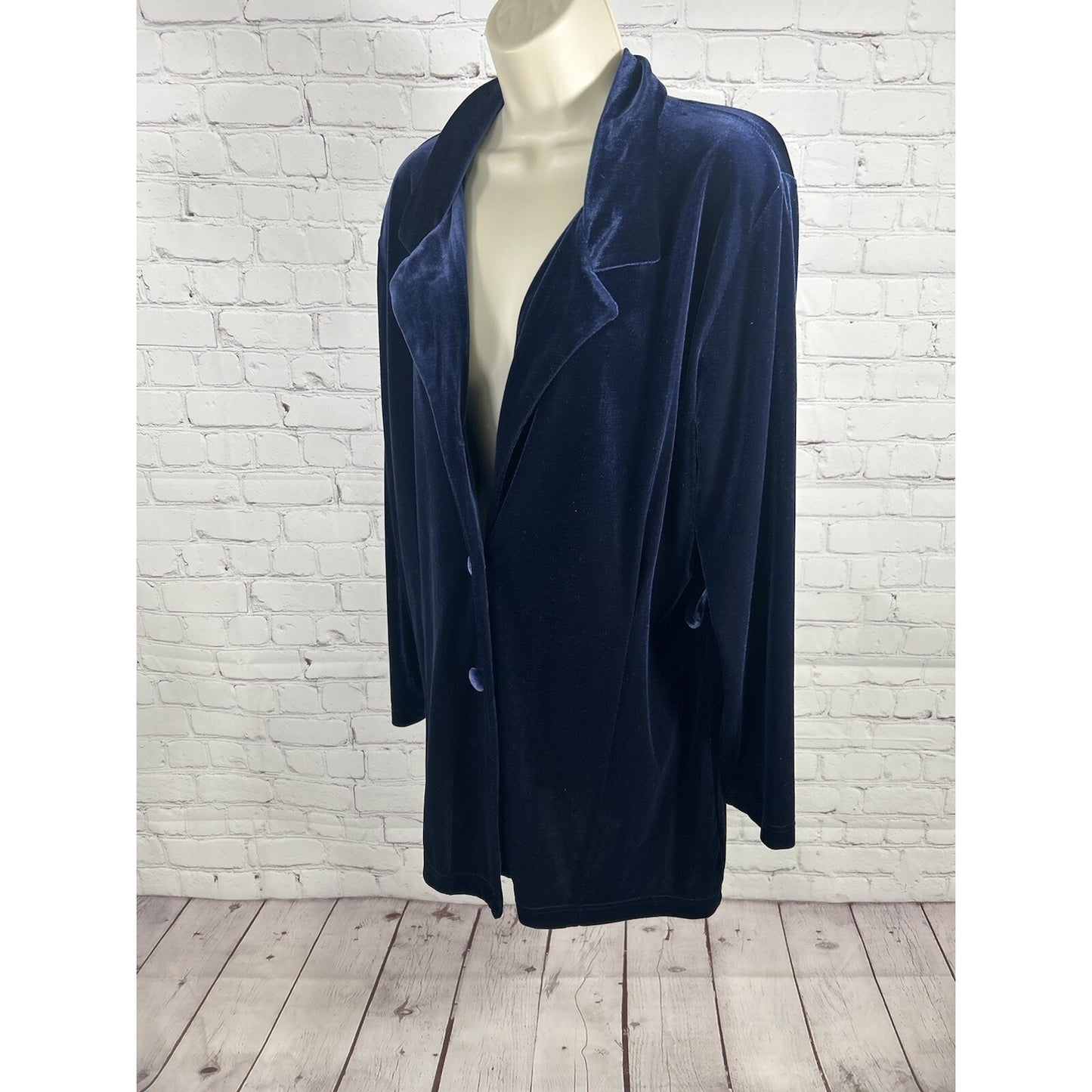 VTG NWD Hillard & Hanson Cobalt Blue Velour Button Front Long Sleeve Jacket L