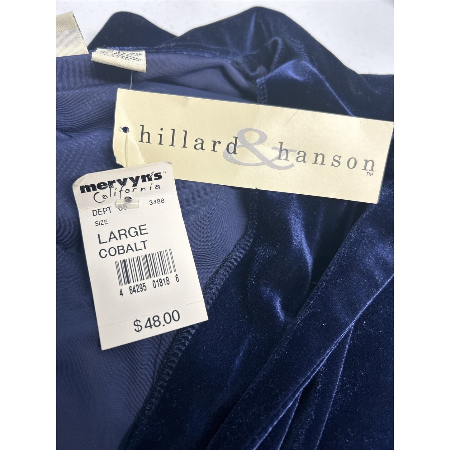 VTG NWD Hillard & Hanson Cobalt Blue Velour Button Front Long Sleeve Jacket L