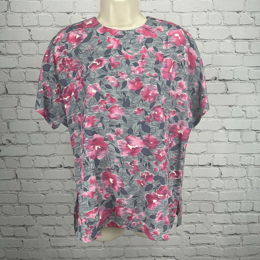VTG Country Sophisticates by Pendleton Grey Pink Floral Short Sleeve Blouse 12