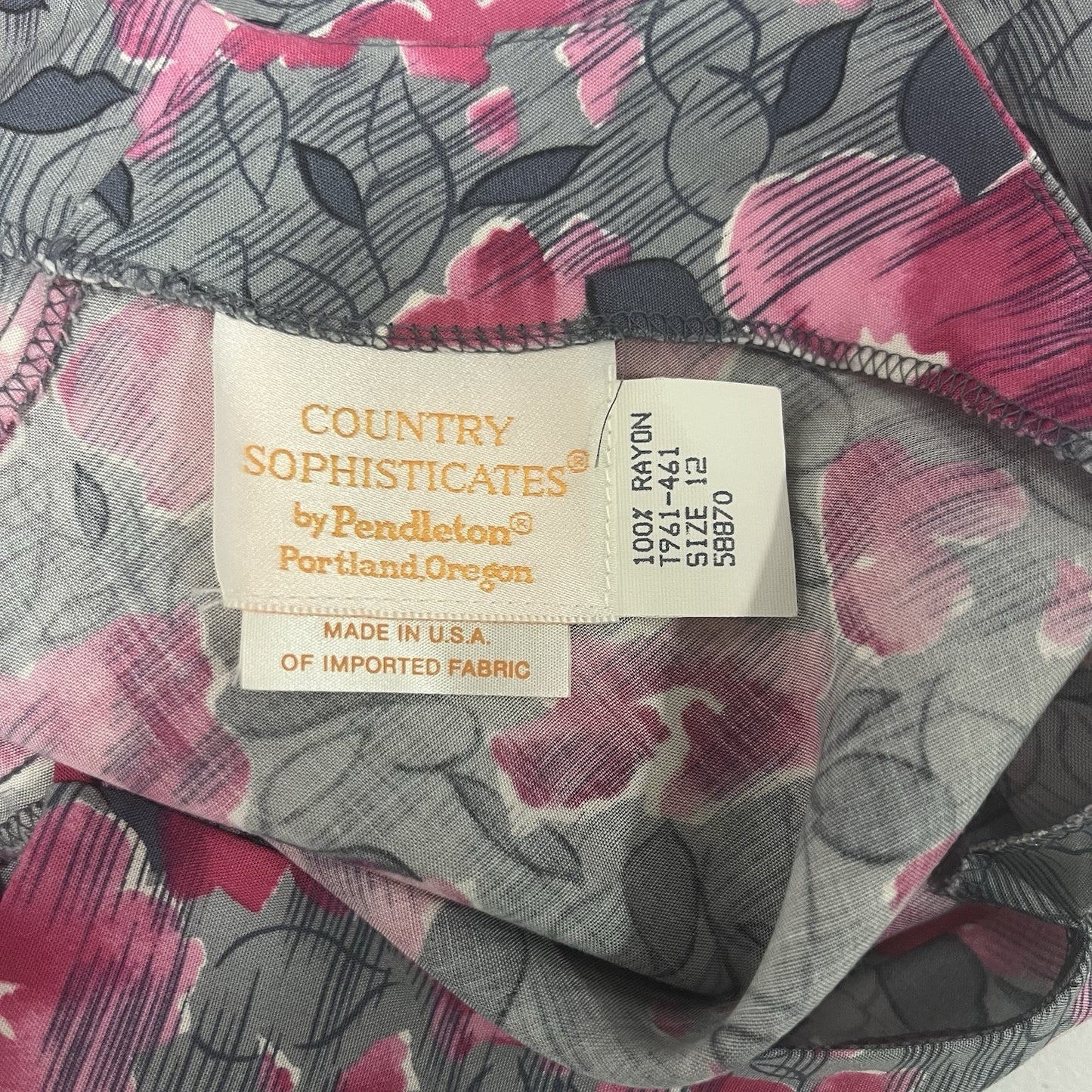 VTG Country Sophisticates by Pendleton Grey Pink Floral Short Sleeve Blouse 12