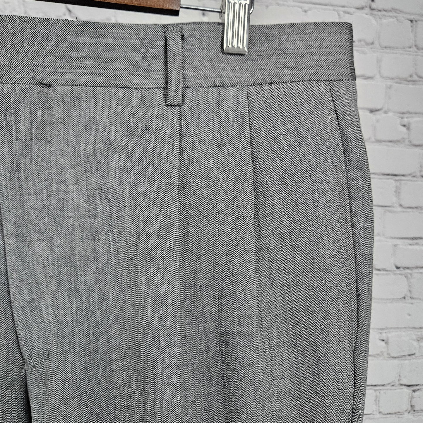 Jos A Bank Grey 100% Wool Executive Herringbone Pleated Cuffed Dress Pants 34x33