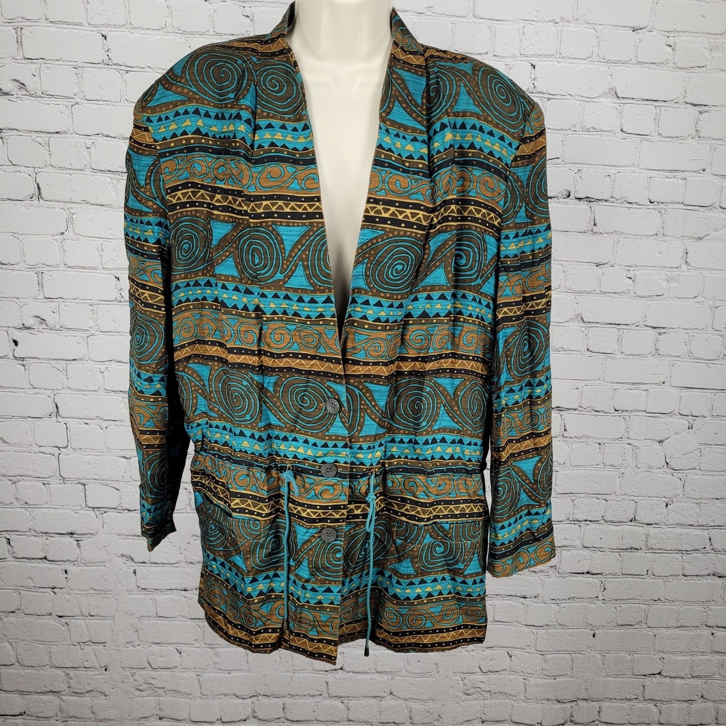 VTG Diane Gilman Multicolor 100% Silk Print Buttoned Lightweight Jacket Large L