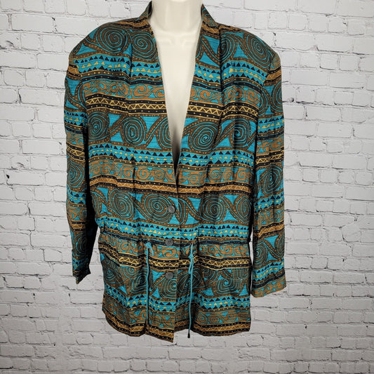 VTG Diane Gilman Multicolor 100% Silk Print Buttoned Lightweight Jacket Large L