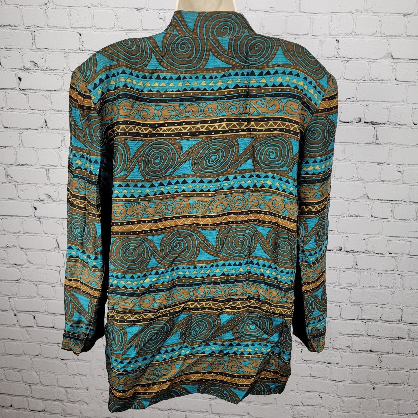 VTG Diane Gilman Multicolor 100% Silk Print Buttoned Lightweight Jacket Large L
