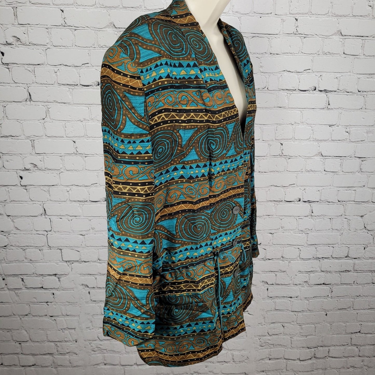 VTG Diane Gilman Multicolor 100% Silk Print Buttoned Lightweight Jacket Large L