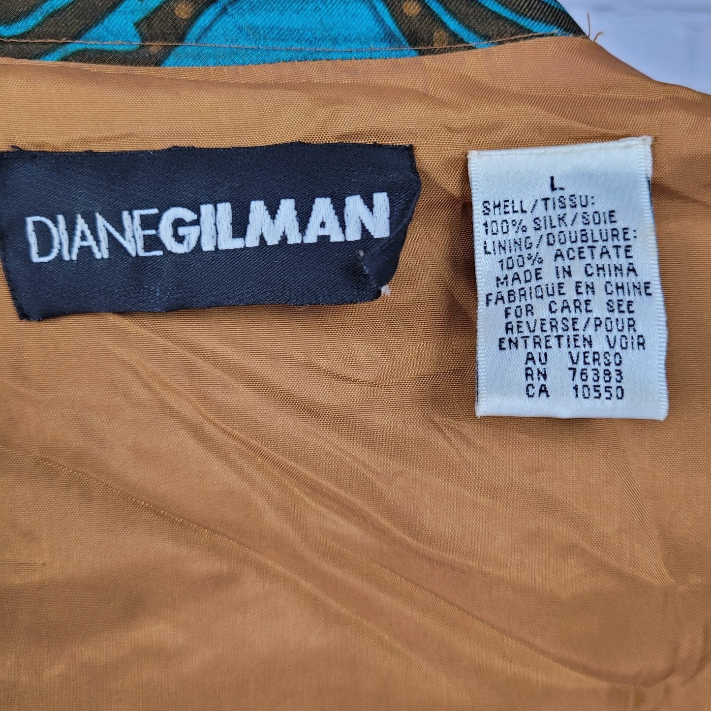 VTG Diane Gilman Multicolor 100% Silk Print Buttoned Lightweight Jacket Large L