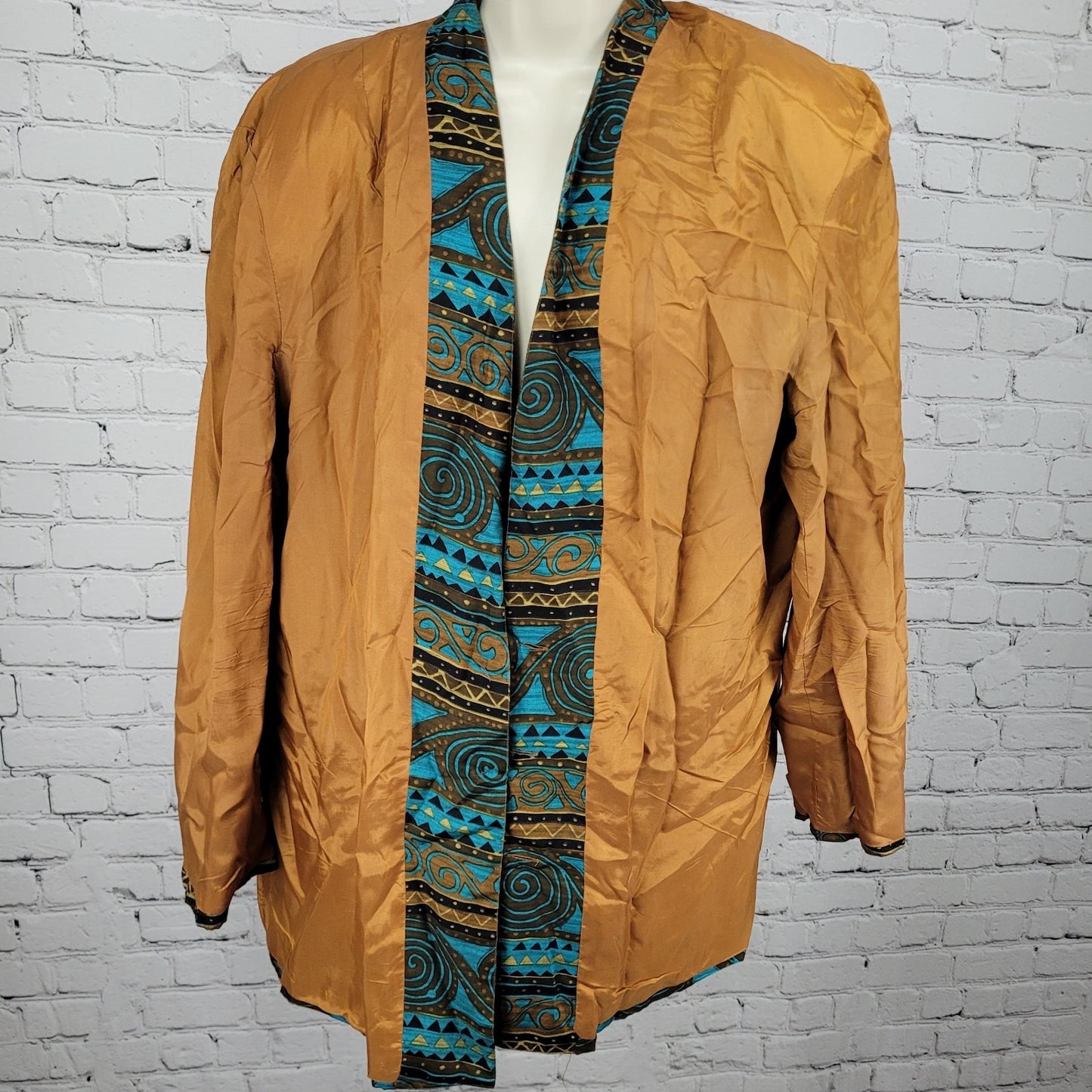 VTG Diane Gilman Multicolor 100% Silk Print Buttoned Lightweight Jacket Large L