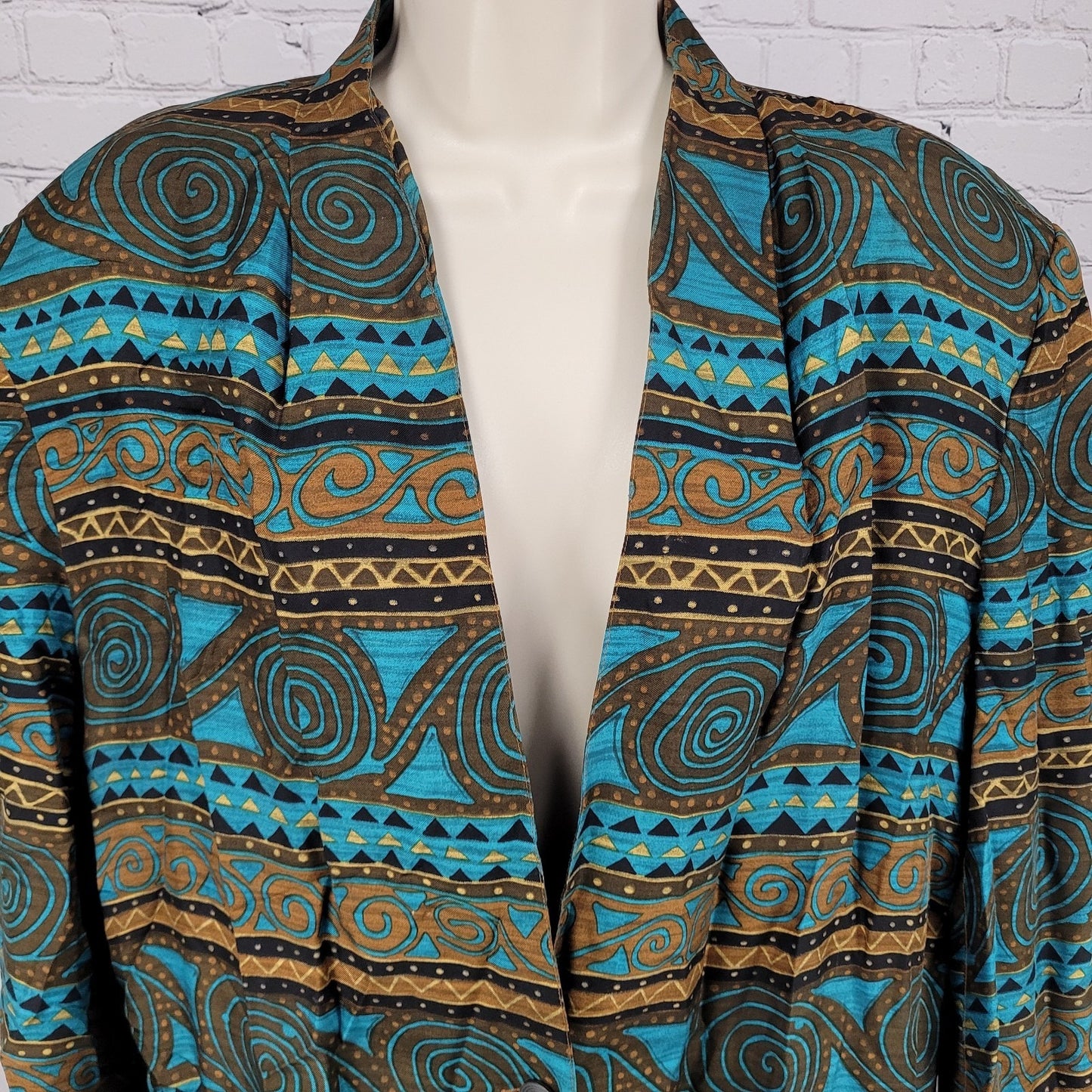 VTG Diane Gilman Multicolor 100% Silk Print Buttoned Lightweight Jacket Large L
