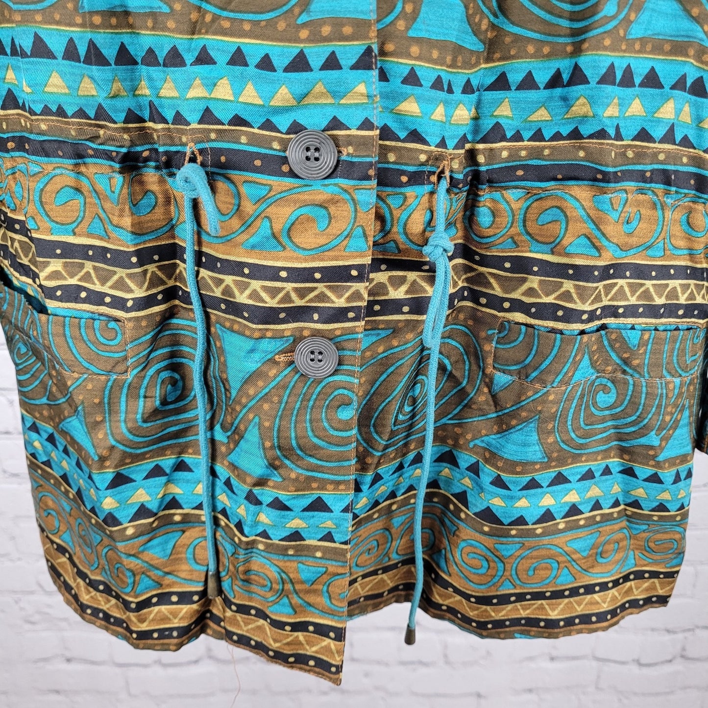 VTG Diane Gilman Multicolor 100% Silk Print Buttoned Lightweight Jacket Large L