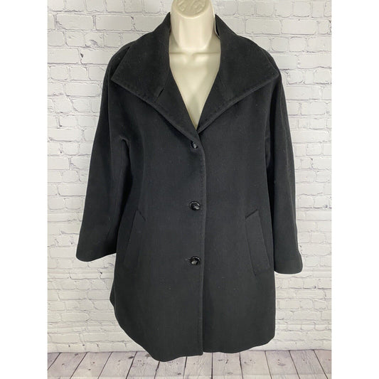 Ellen Tracy Black Wool Blend Collared 4 Button Overcoat Jacket Pockets Size 6