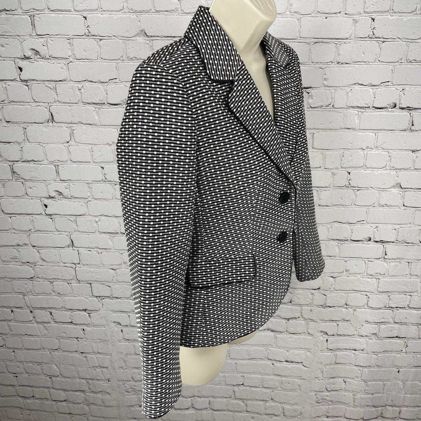 Talbots Black & White Textured 2 Button Notch Lined Vented Blazer Jacket Size 4P