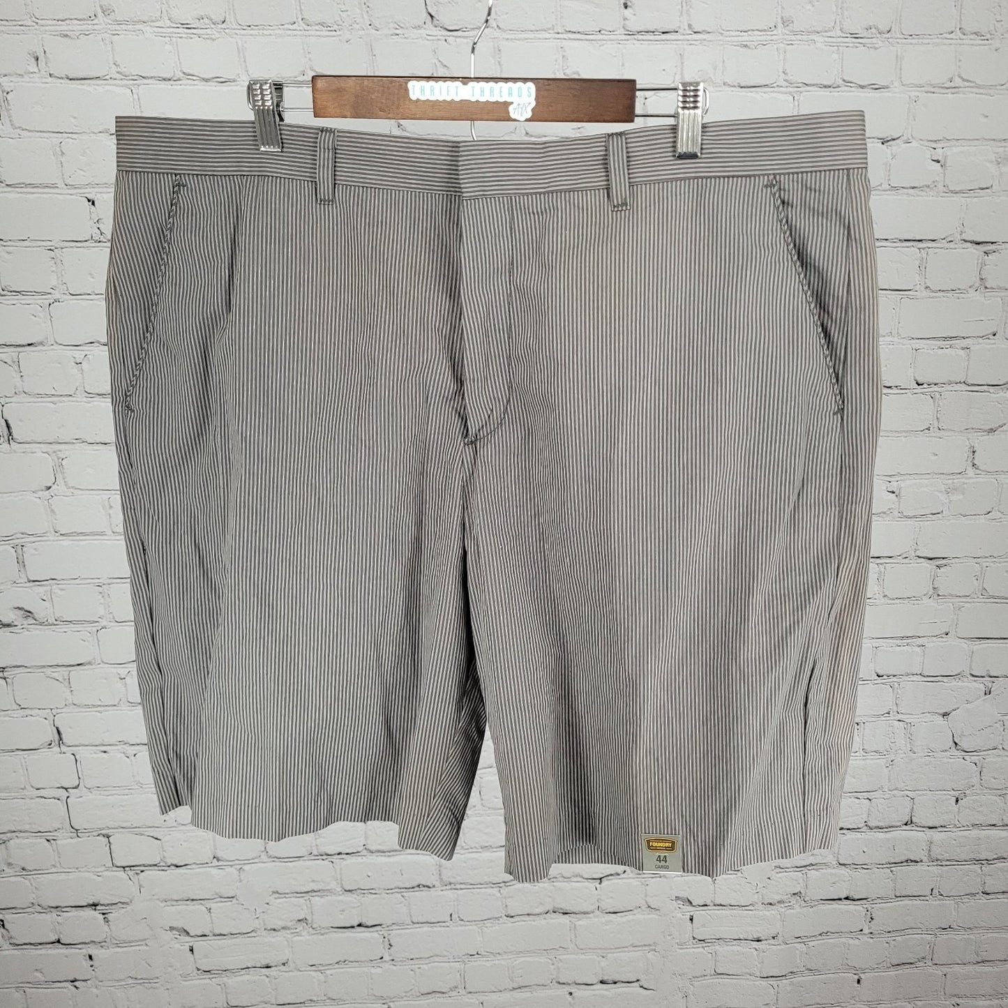 NWD The Foundry Grey Striped 100% Cotton Lightweight Chino Cargo Shorts Size 44