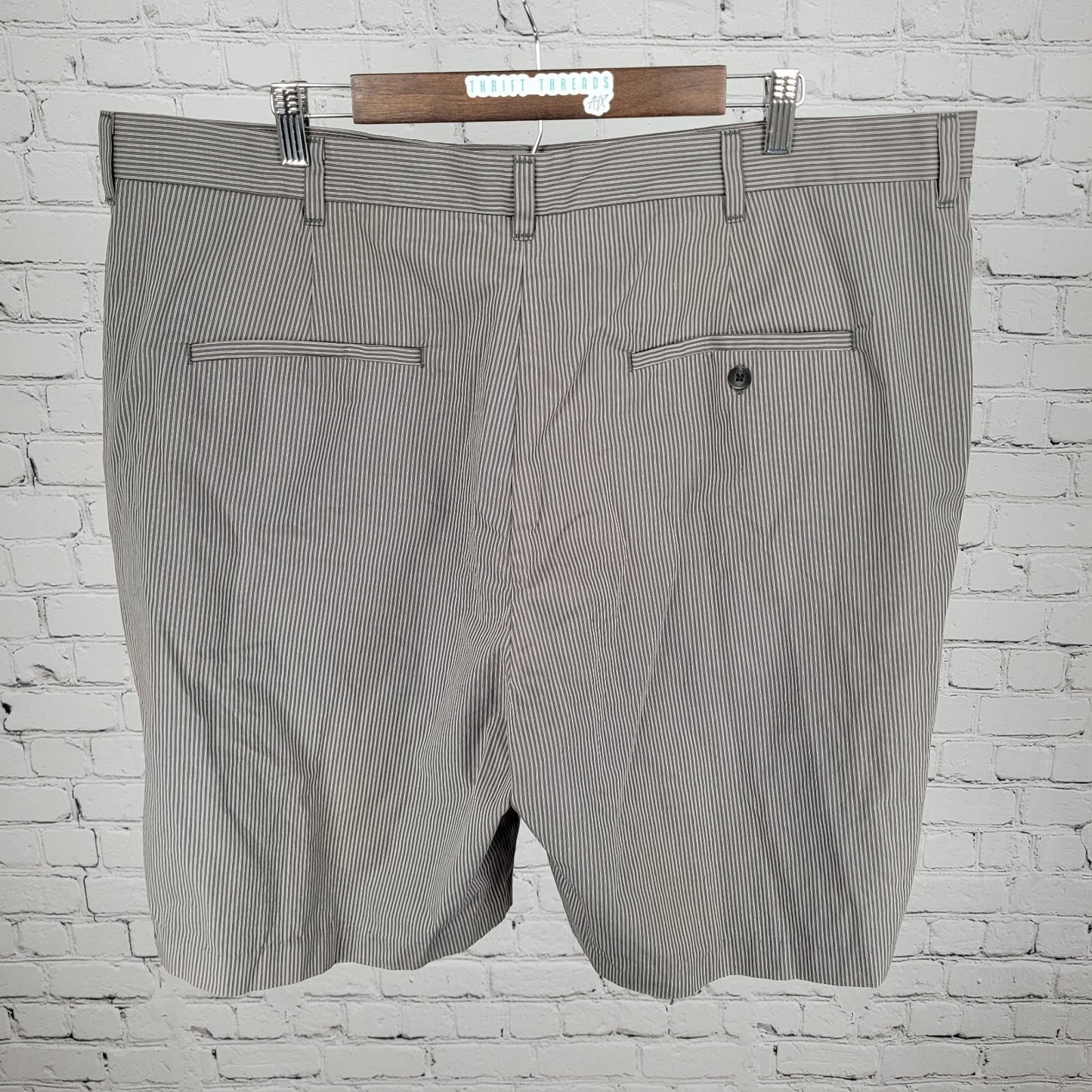 NWD The Foundry Grey Striped 100% Cotton Lightweight Chino Cargo Shorts Size 44