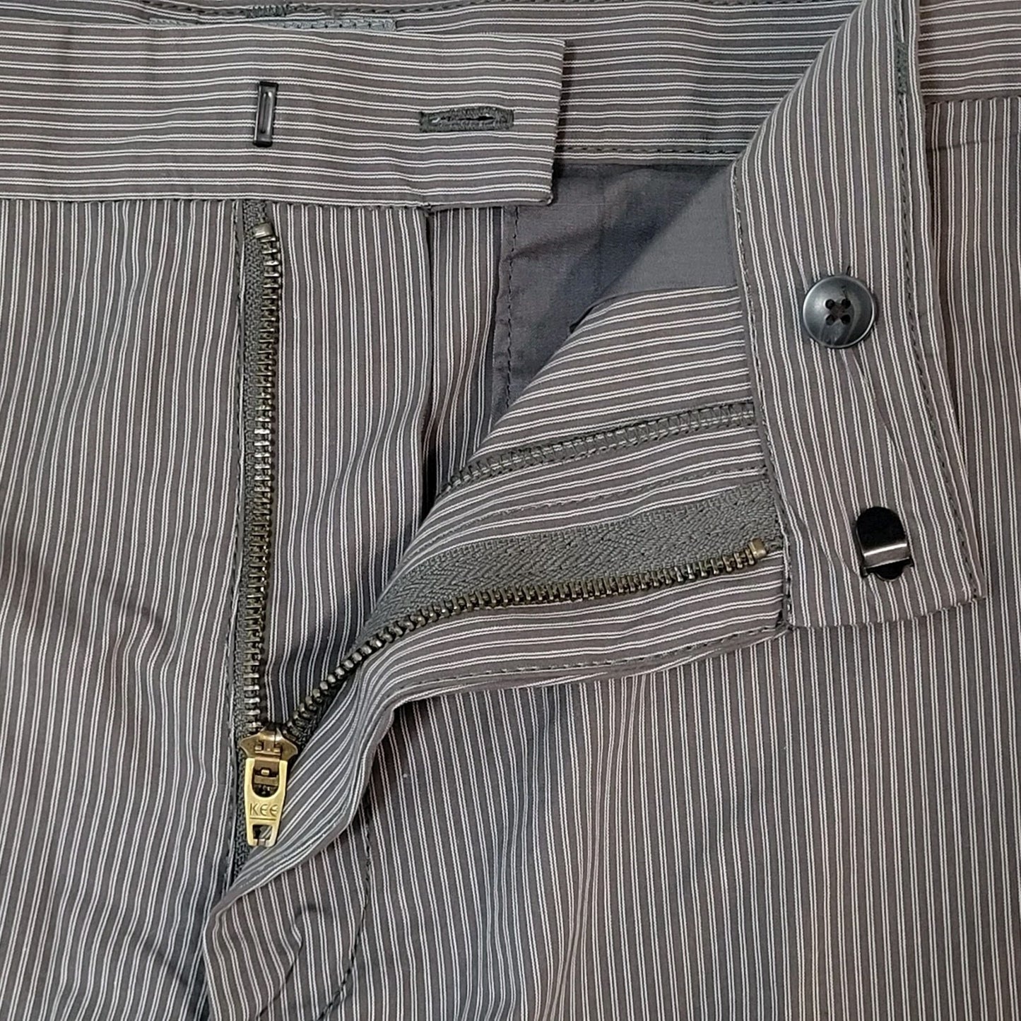 NWD The Foundry Grey Striped 100% Cotton Lightweight Chino Cargo Shorts Size 44