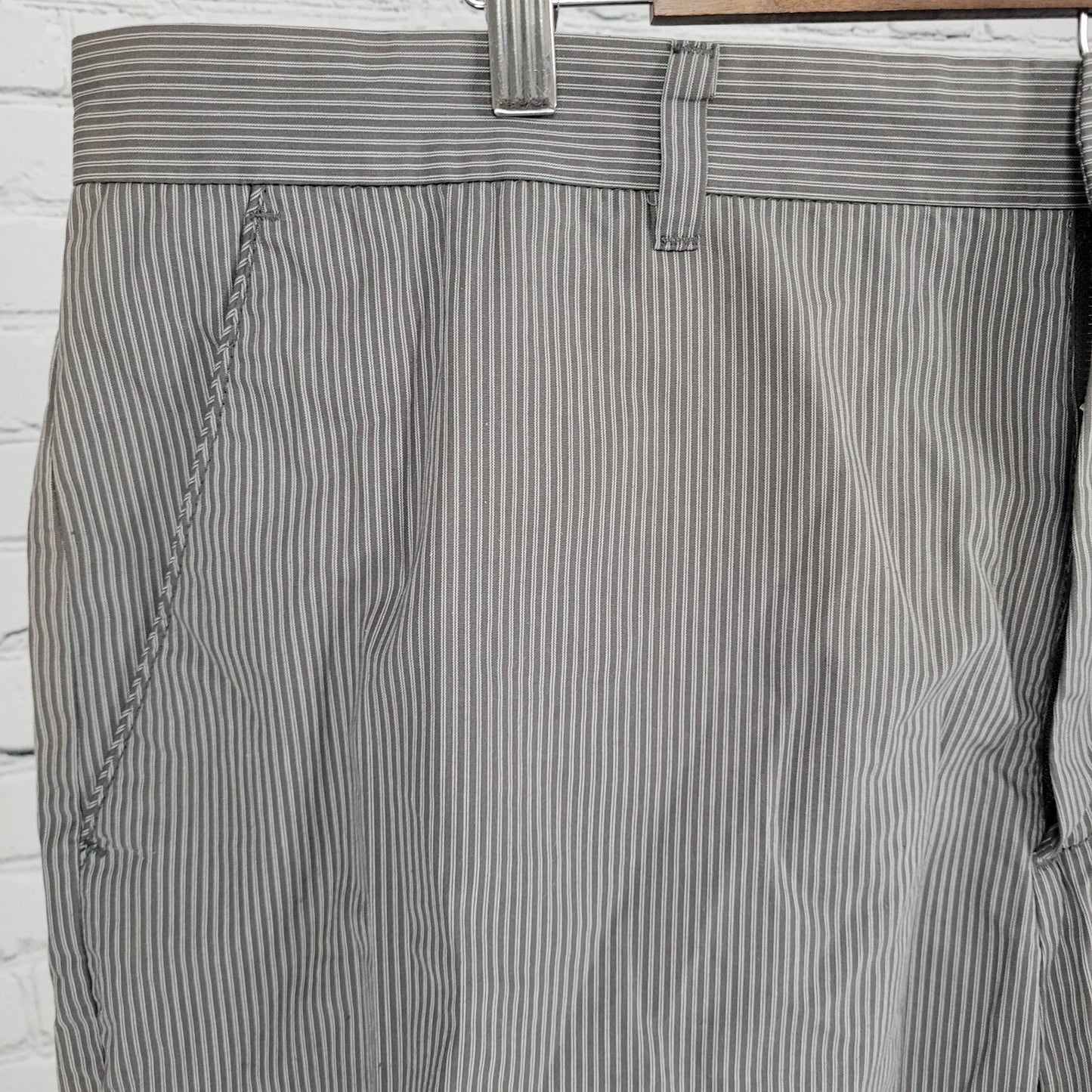 NWD The Foundry Grey Striped 100% Cotton Lightweight Chino Cargo Shorts Size 44