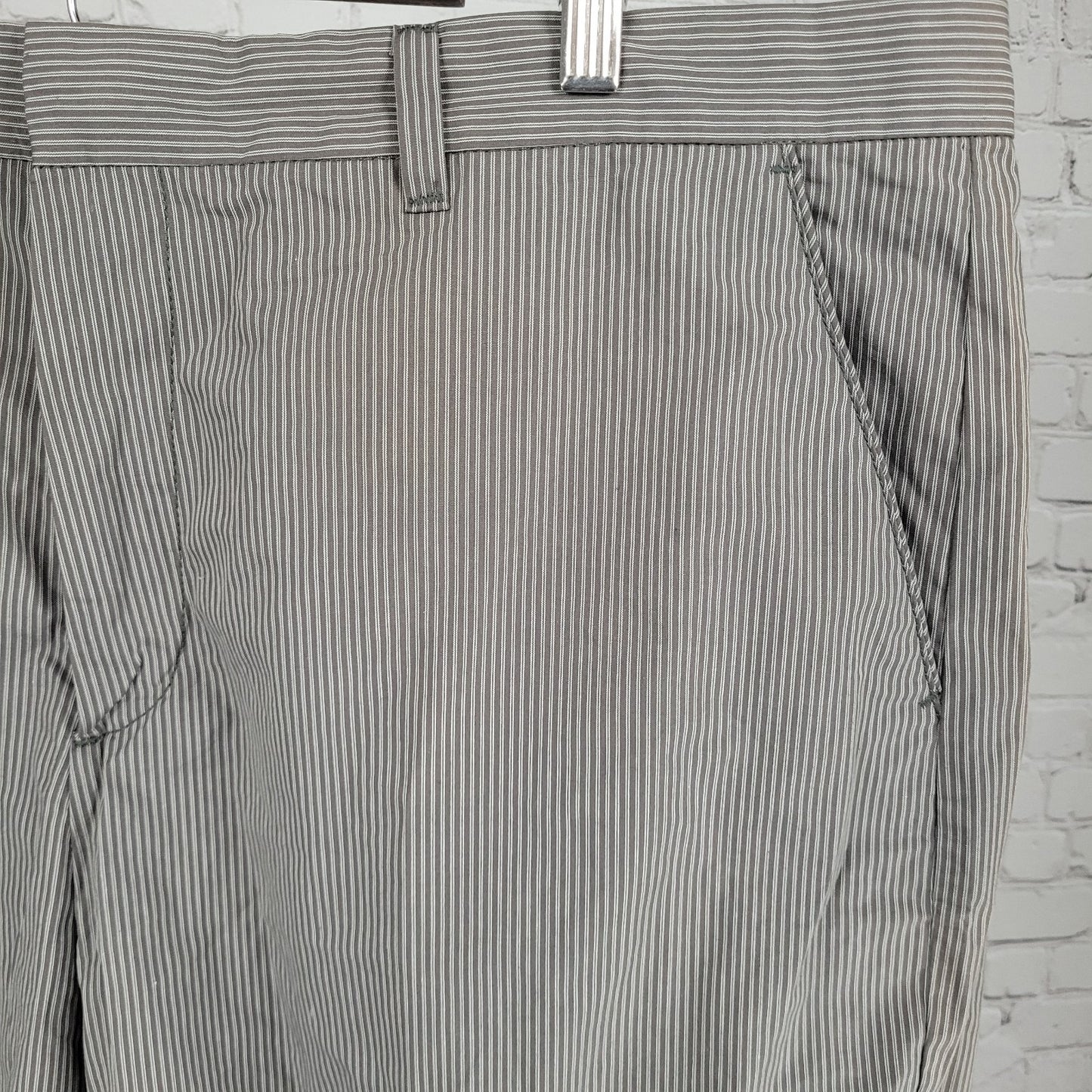 NWD The Foundry Grey Striped 100% Cotton Lightweight Chino Cargo Shorts Size 44